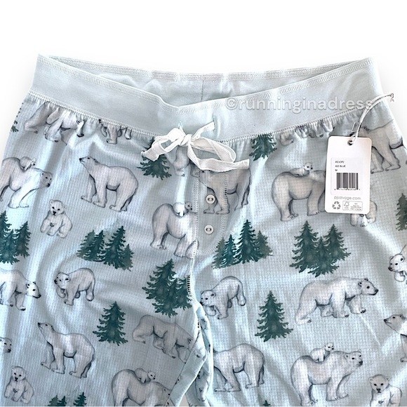 NWT PJ Salvage Polar Bear Print Velour Thermal Sleep Joggers In Ice Blue Medium - Picture 5 of 13